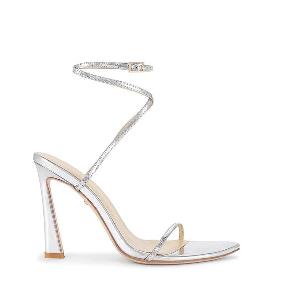 RAYE Moxxi Heels Silver Metallic Size 8 RAYE-WZ2459 Strappy Wrap Around - Picture 1 of 16